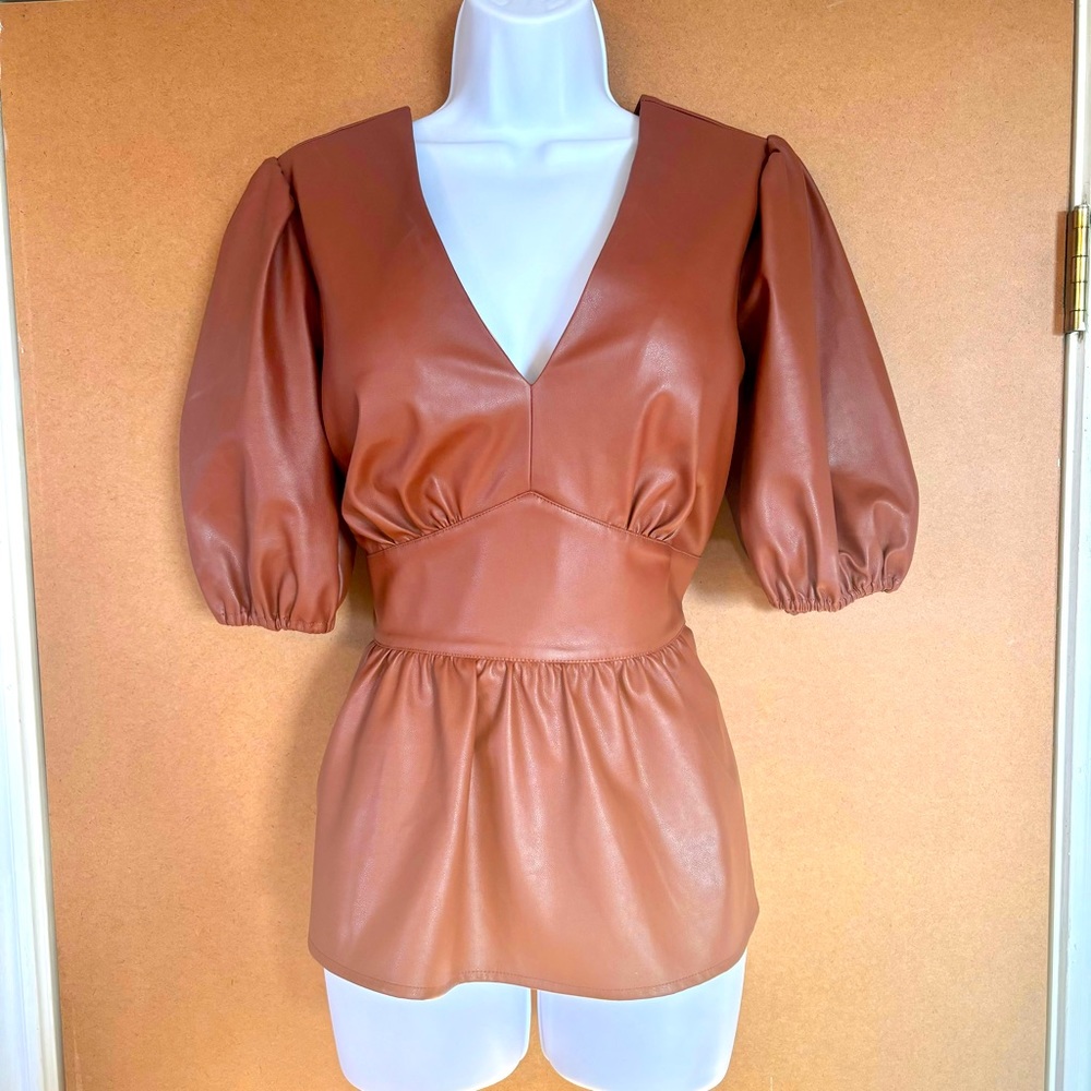 NY&C Faux-Leather Peplum Top